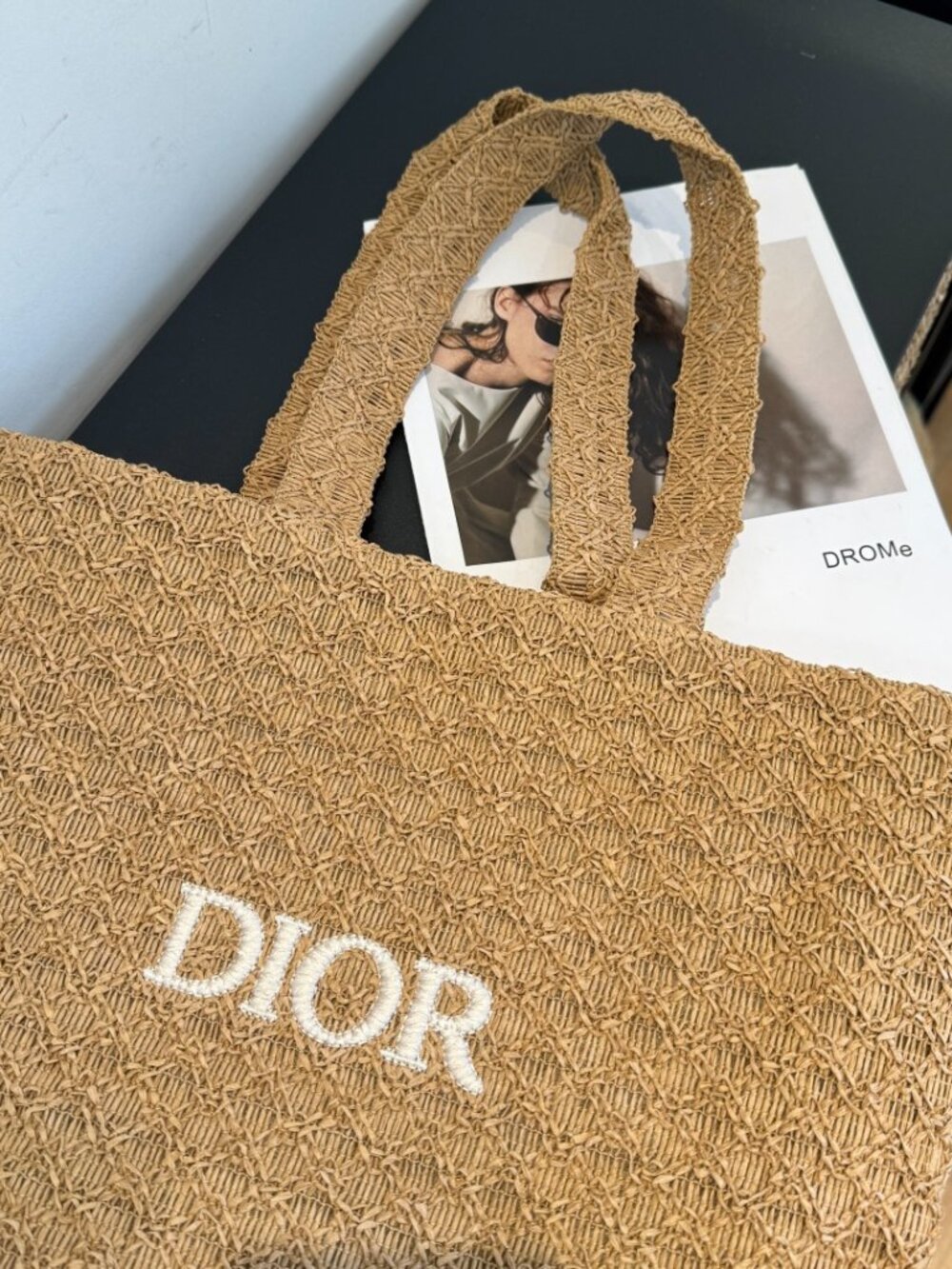 Dior Natural Raffia Tote Bag Large Woven Logo Beach Shopper - Picture 6 of 8